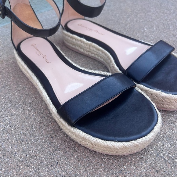 $725~GIANVITO ROSSI~Black Portofino 25 Jute Platform Espadrille Sandals~6/6.5/36 - Picture 7 of 15